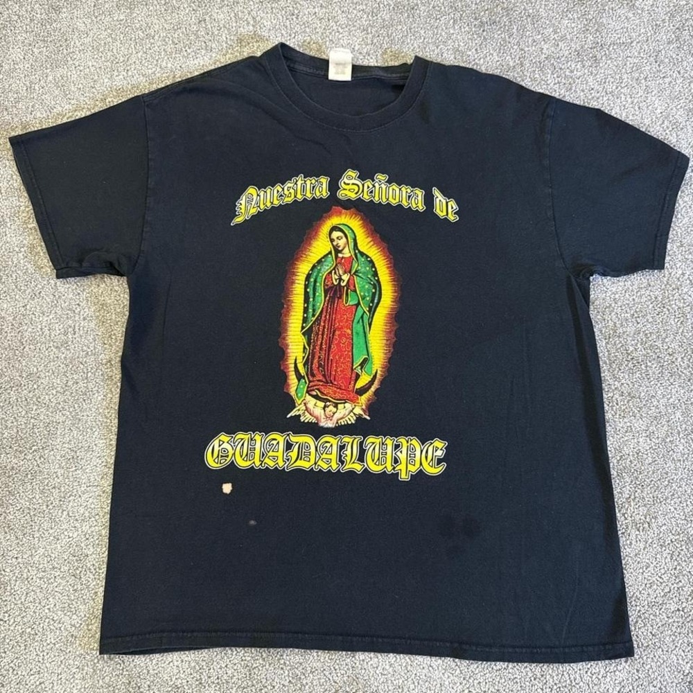 Y2K Virgen de Guadalupe Faded Graphic T-Shirt L Rare Vintage Catholic Tee